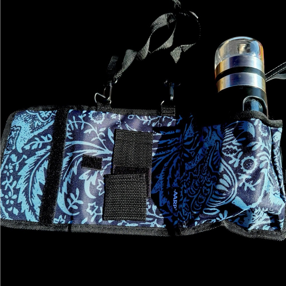 Blue Patterned Waist Bag with Bottle Holder